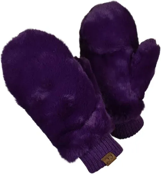 C.C Women's Faux Fur Wrist Length Fingerless Sherpa Lined Convertible Mittens Gloves