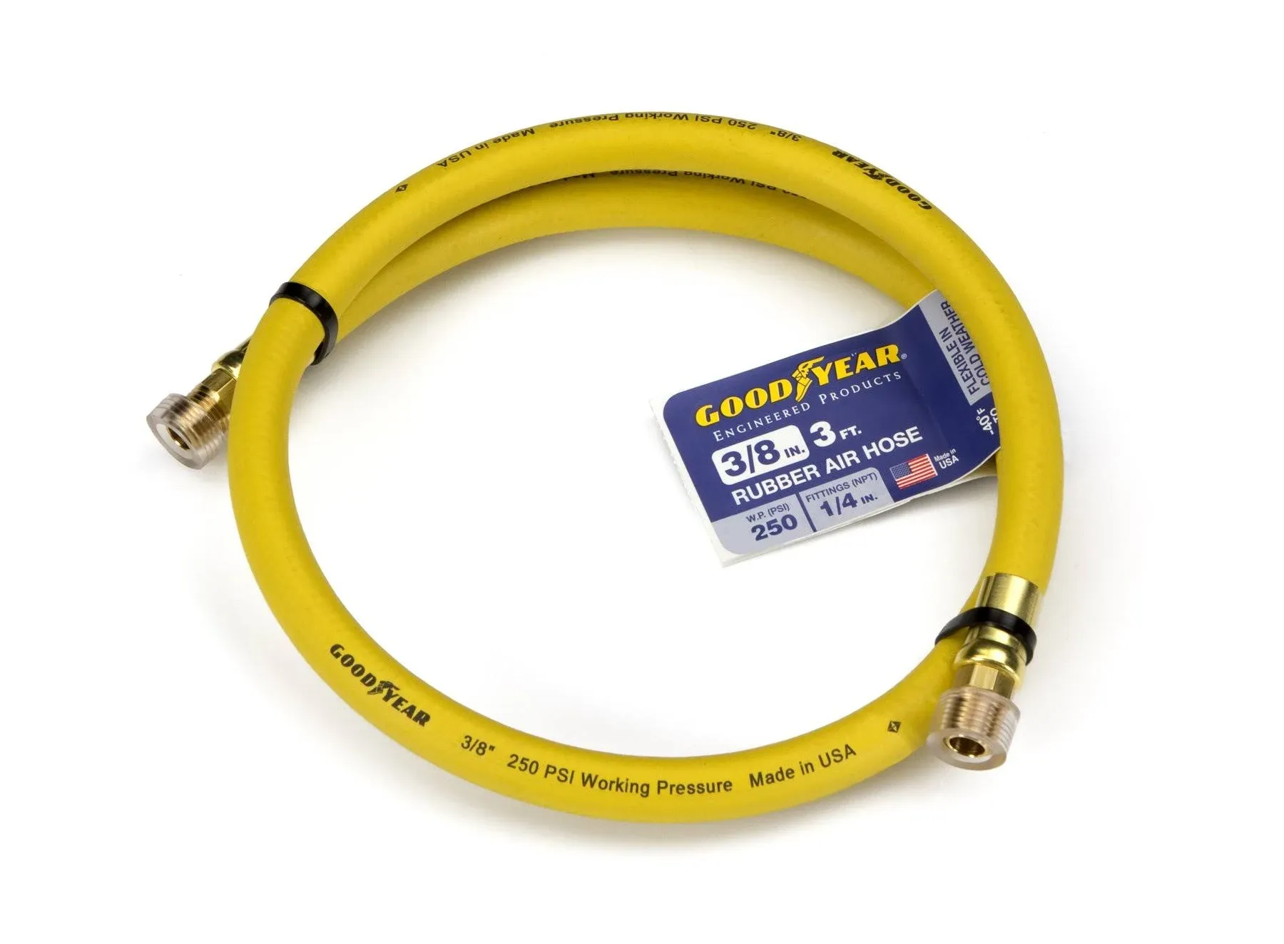 Goodyear 3' x 3/8" Rubber Whip Hose Yellow 250 psi