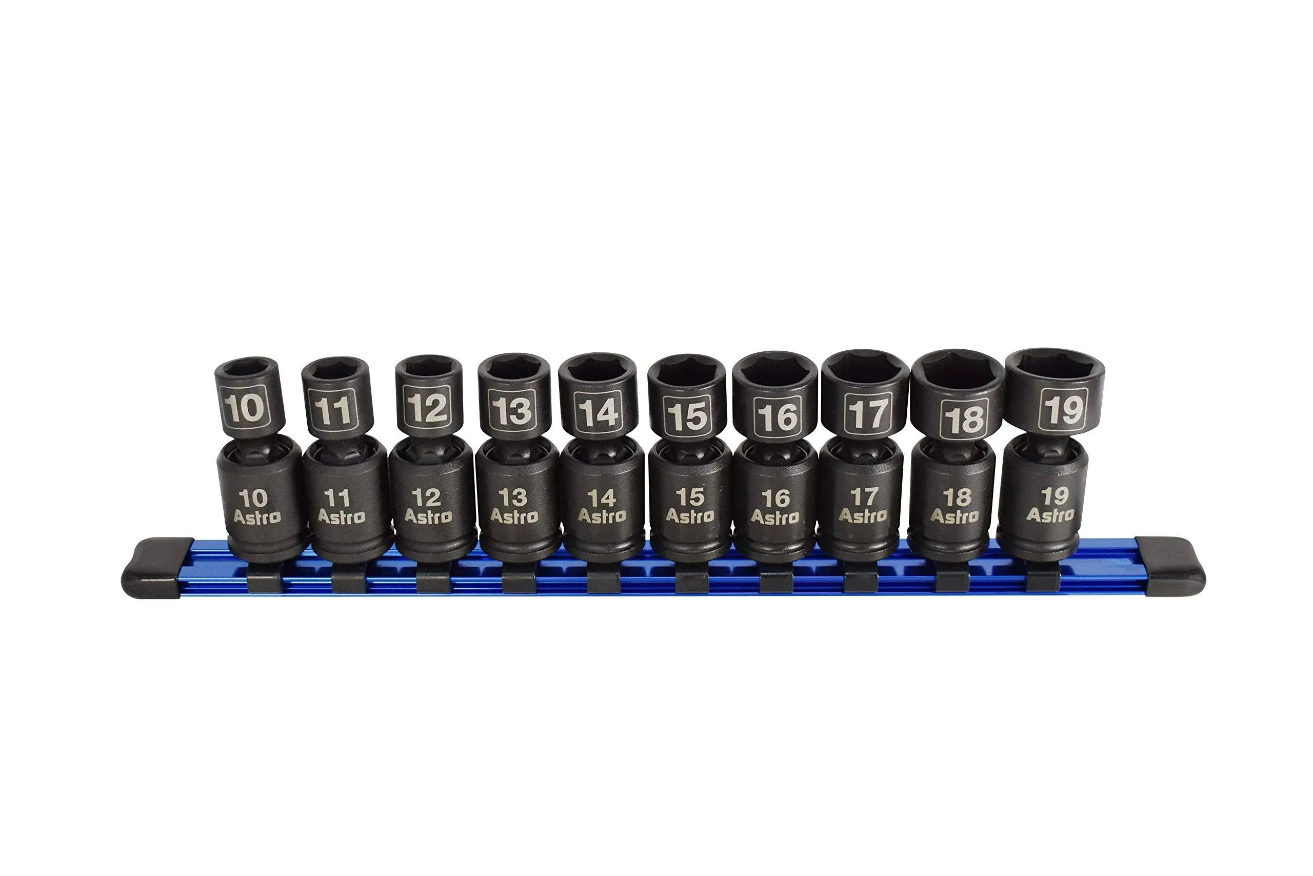 Astro Pneumatic 78344 Nano Pinless Metric Universal Impact Skockets for 3/8" Drive [10-piece]