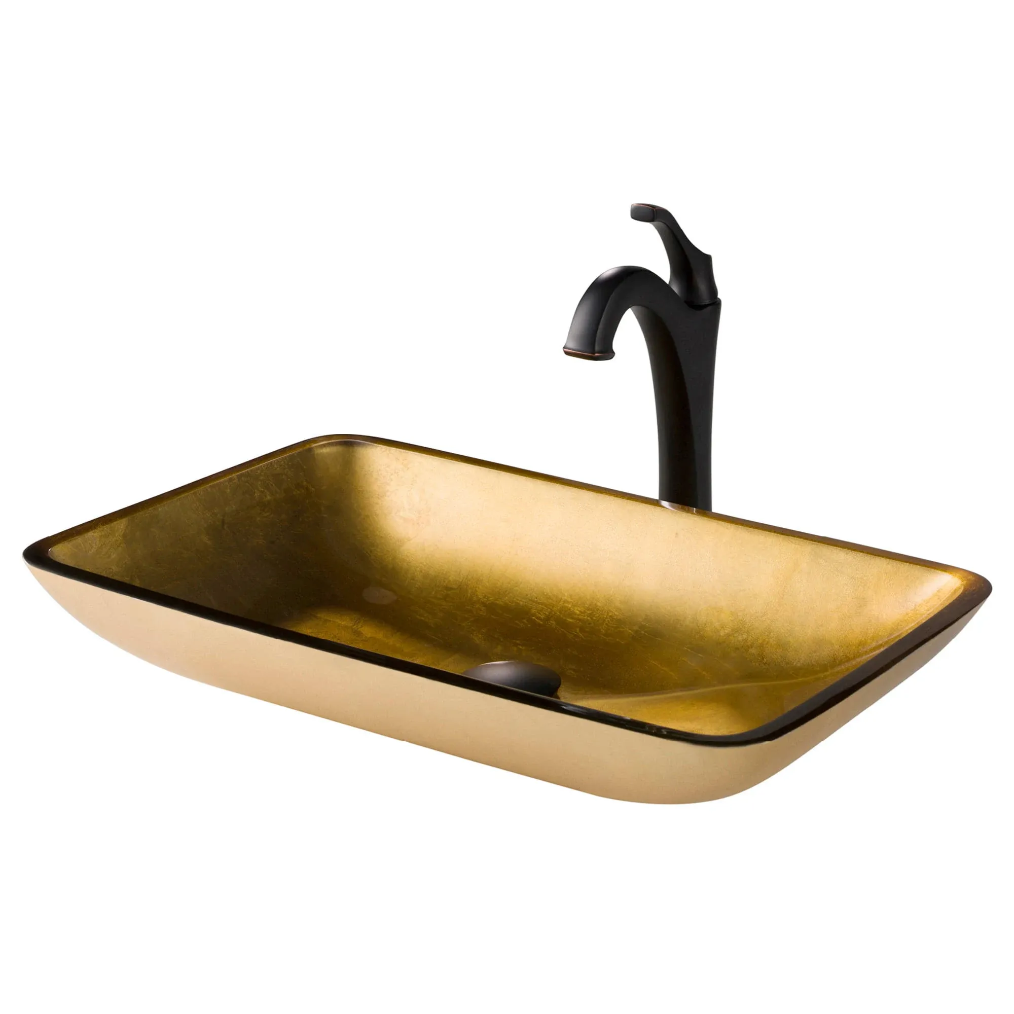 KRAUS 22-inch Rectangular Gold Glass Bathroom Vessel Sink and Matte Black Arlo Faucet Combo Set with Pop-Up Drain, C-GVR-210-RE-1200MB