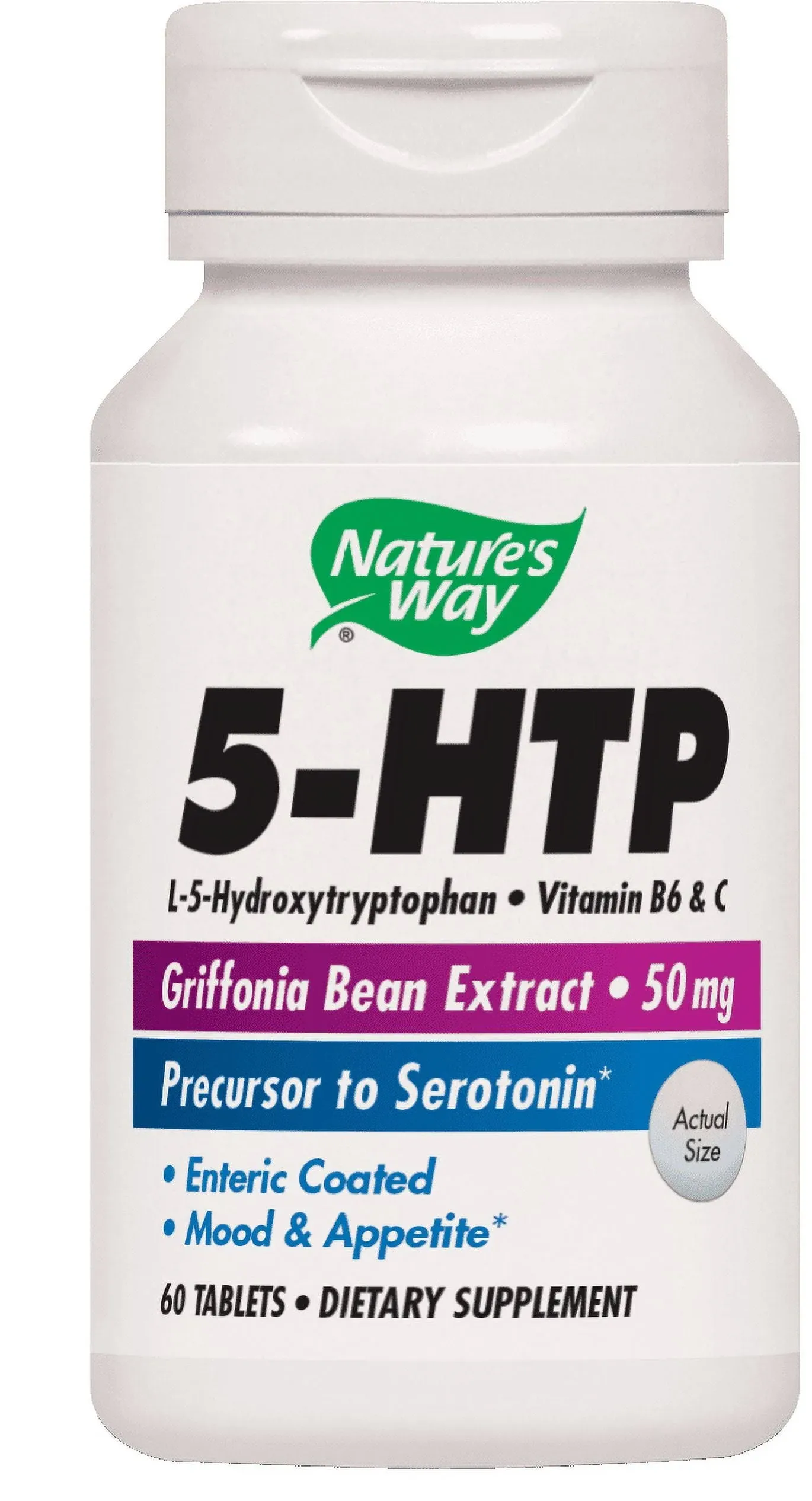 Nature's Way 5-HTP, Calms Nerves and Supports Appetite*, L-5-Hydroxytryptophan, Vitamins B6 & C, Griffonia Bean Extract 50 mg Per Tablet, 60 Count