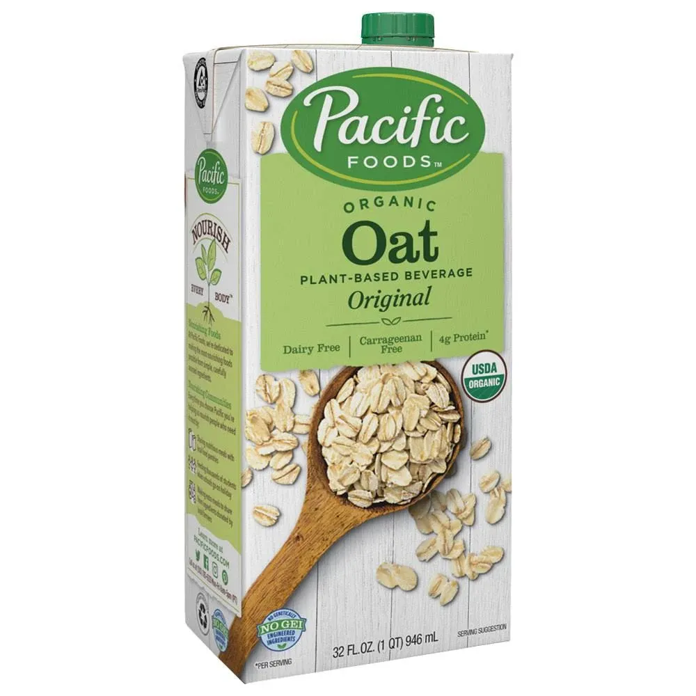 Pacific Foods Original Organic Oat Milk, Plant Based Milk, 32 oz Carton (12 Pack)