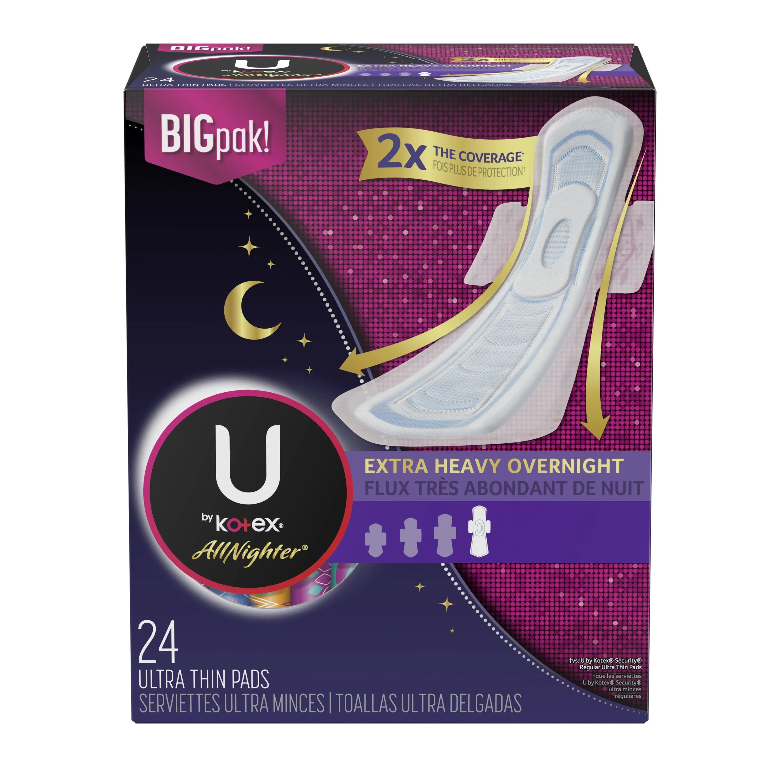 U by Kotex Balance Ultra Thin Extra Heavy Absorbency Overnight Pads with Wings - 22 ct