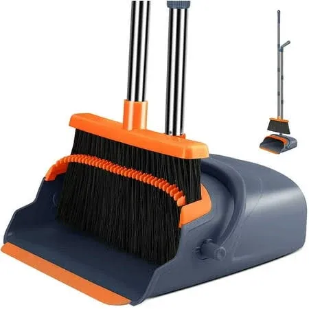 kelamayi Broom and Dustpan Set for Home, Stand Up Broom and Dustpan Combo for Office