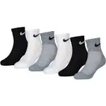 Nike Youth Mesh & Cushion Quarter Length Socks Black/White/Grey 5-7