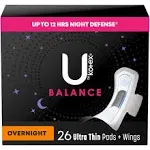 U by Kotex Balance Ultra Thin Overnight Pads with Wings, Extra Heavy Absorbency,