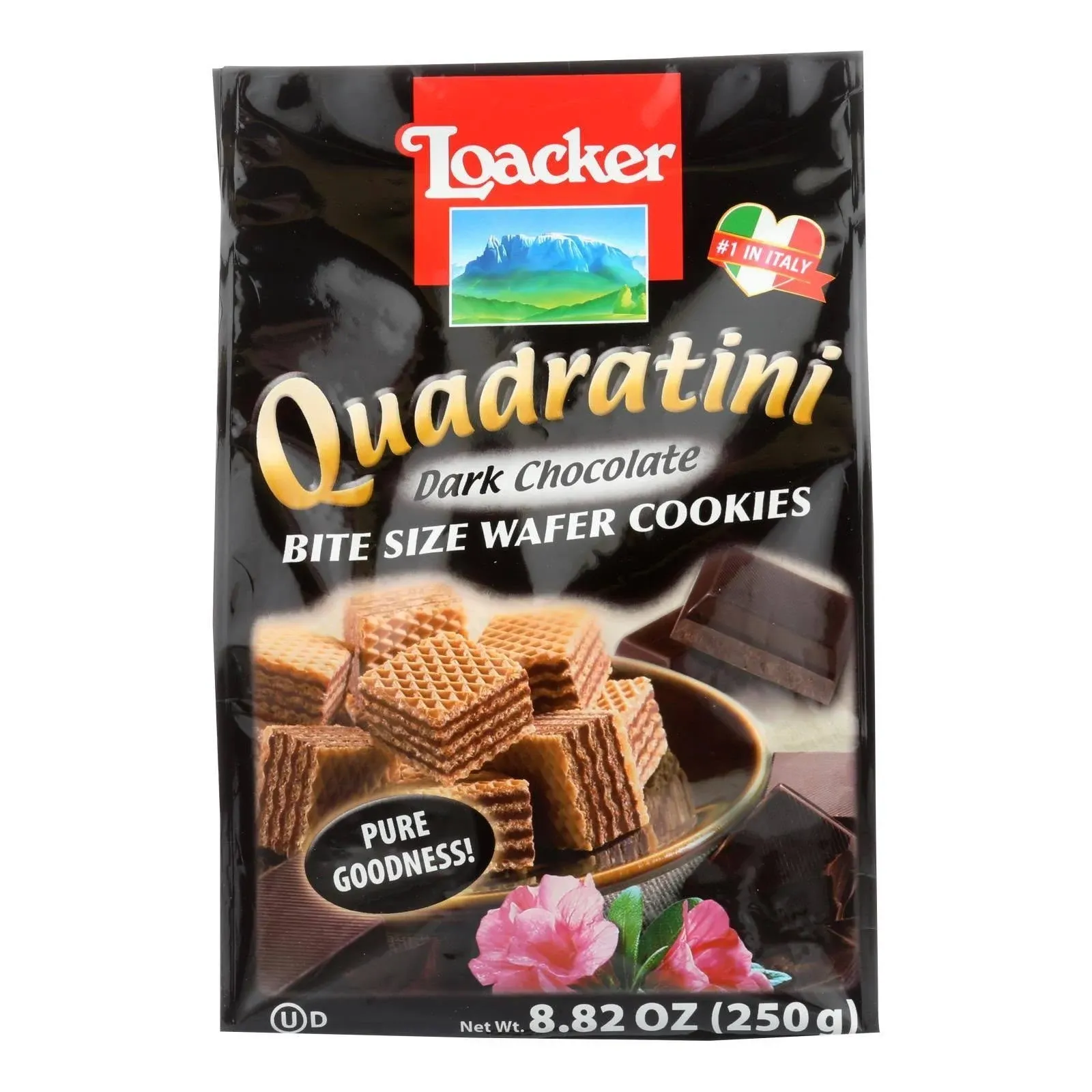 Loacker Quadratini Bite Size Wafer Cookies, Dark Chocolate - 8.82 oz bag