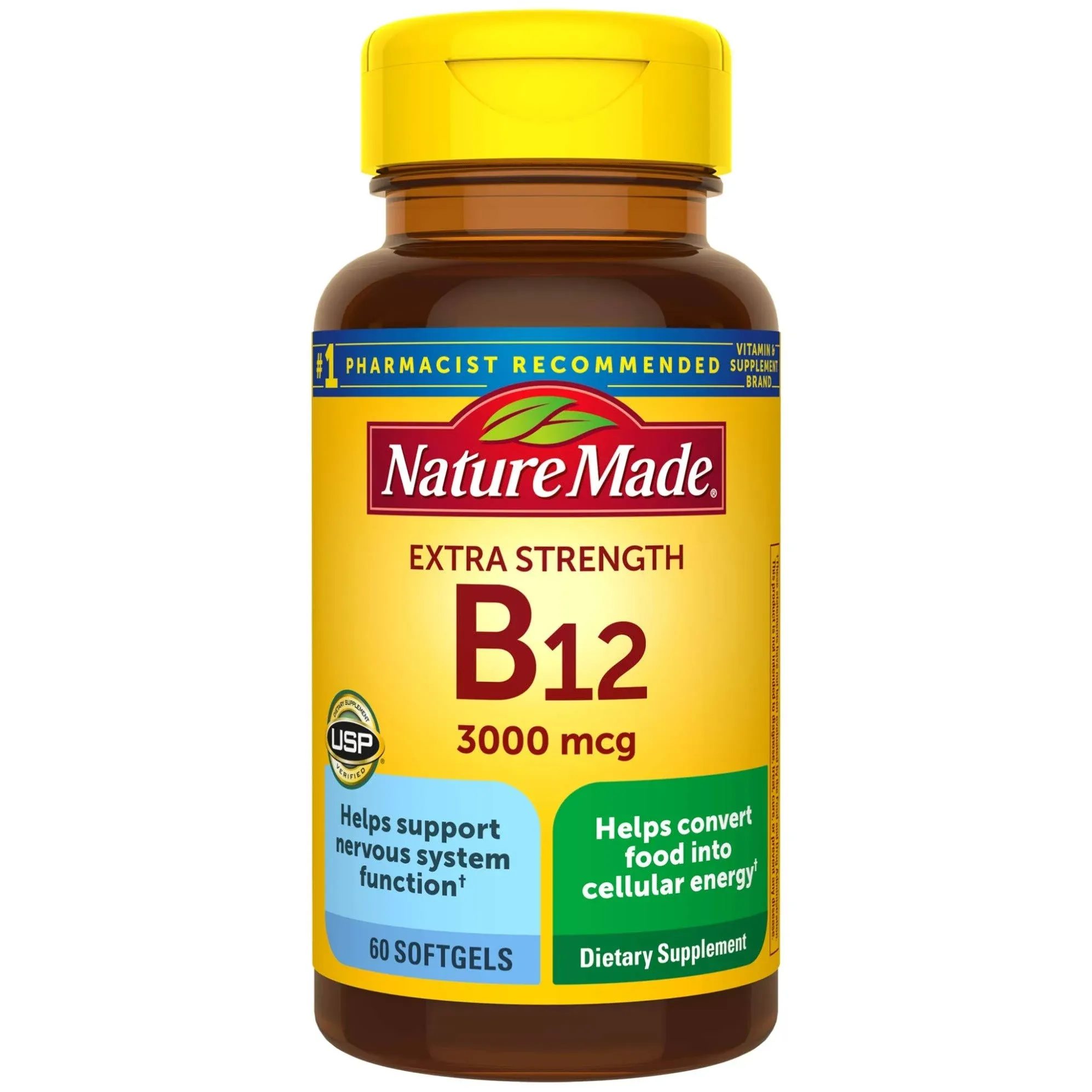 Nature Made Extra Strength Vitamin B12 3000 mcg, Dietary Supplement for Energy Metabolism Support, 60 Softgels, 60 Day Supply, Gluten free, No Artificial FlavorsNature Made Extra Strength Vitamin B12 3000 mcg, Dietary Supplement for Energy Metabolism Sup