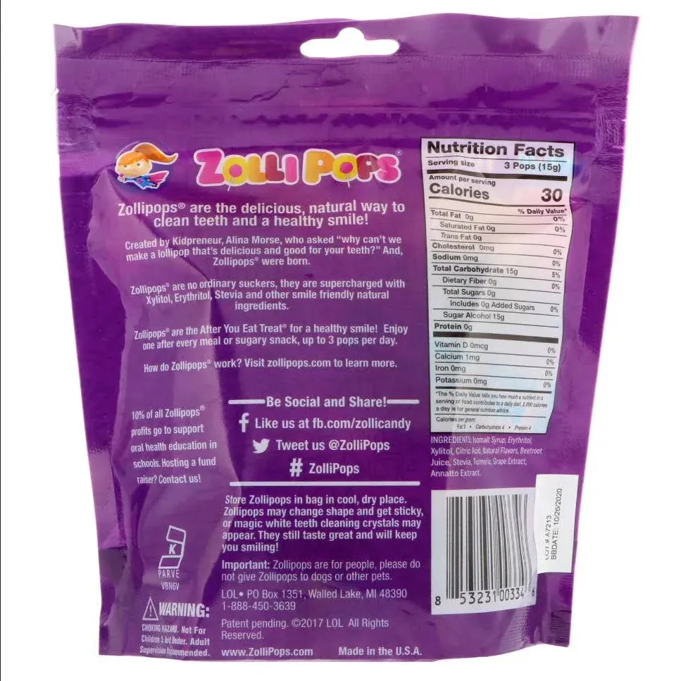 Zollipops Clean Teeth Lollipops Grape 15 Piece(s)