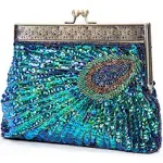 Beaded Clutch Bag for Women Peacock Blue