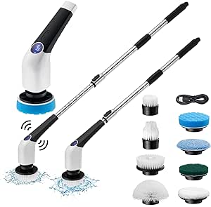 Jorking Electric Spin Scrubber, Cordless Power Scrubber Up to 420RPM Powerful Cleaning, Shower Scrubber for Cleaning Bathtub, Tile and Floor with 8 Types of Replaceable Brush Heads, Voice Broadcast