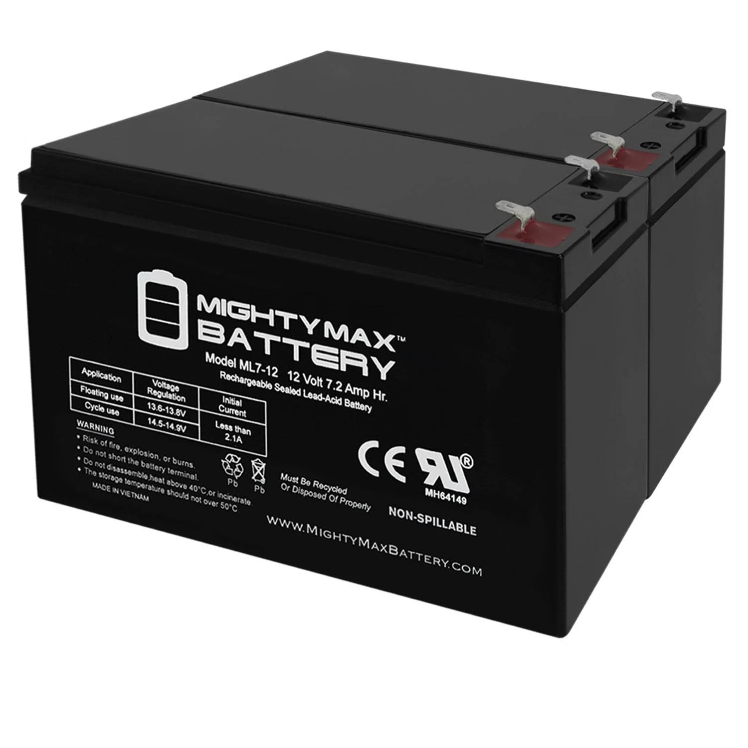 Mighty Max Battery - Ml7-12 - 12V 7.2Ah Replacement Ups Battery for APC Back-UPS 550 BE550G - 2 Pack - ML7-12MP2363