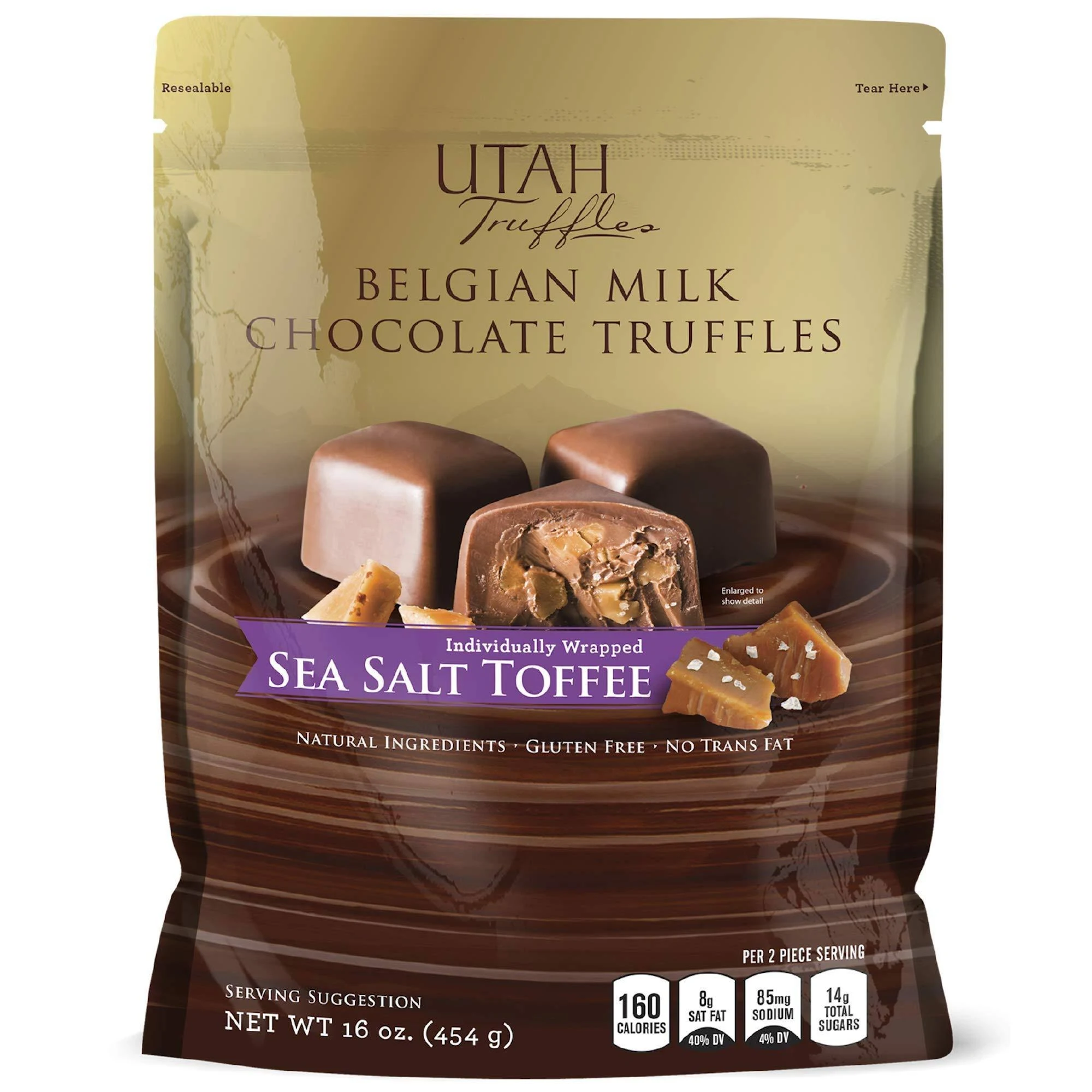 Utah Truffles Belgian Milk Chocolate Toffee Individually Wrapped Pouch, Naturally Gluten Free, Gourmet Smooth Creamy Natural Truffle, 16 oz, Approx. 32 pc