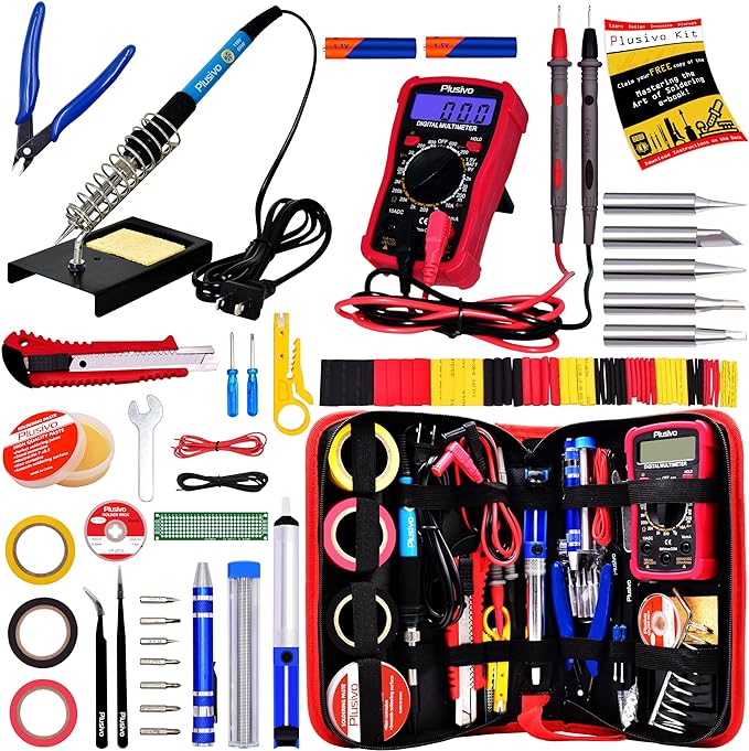 Soldering Iron Kit, 60W Adjustable Temperature, Digital Multimeter, 5Pcs Solderi