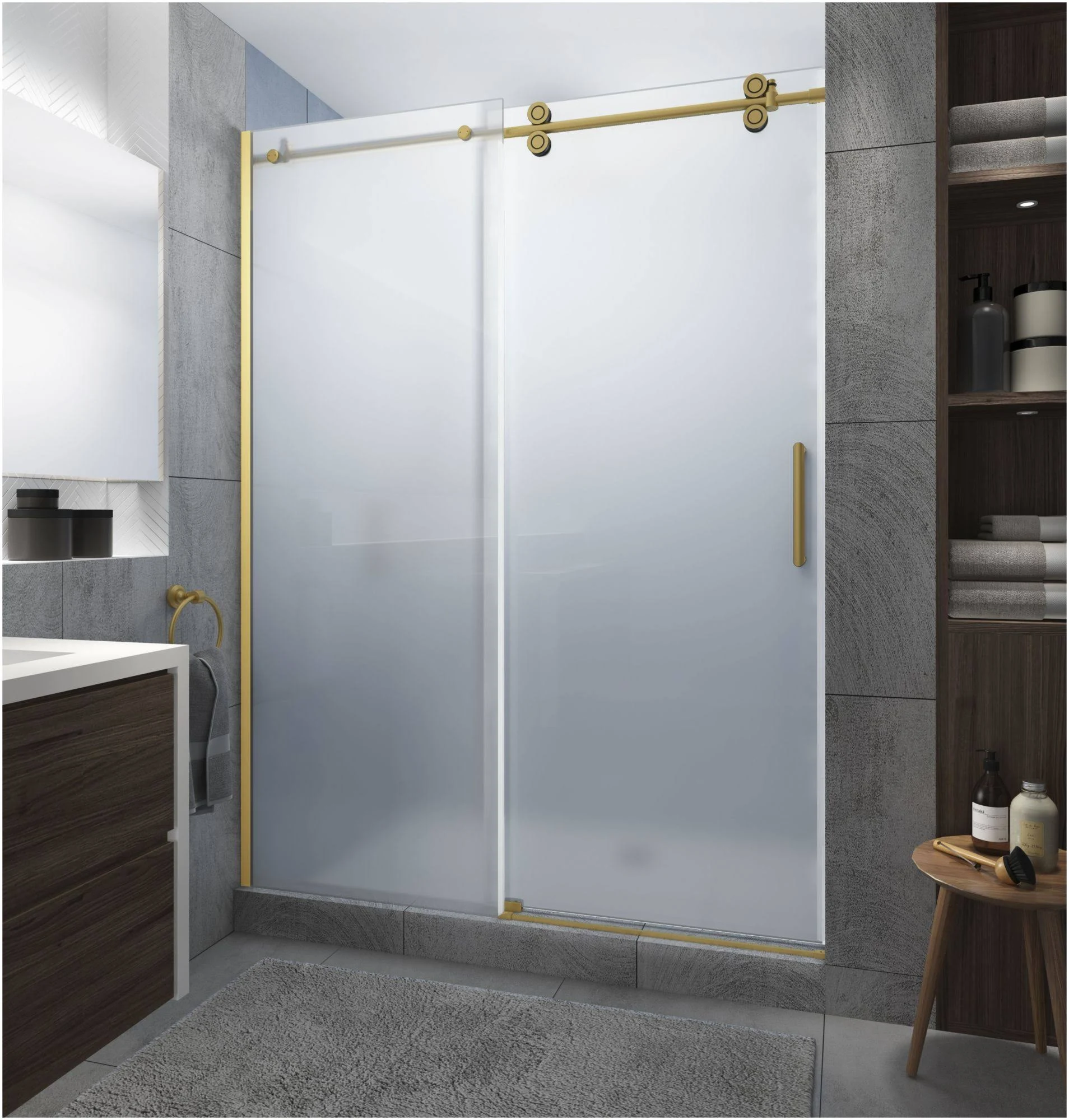 Aston SDR978FRUW.UC-SS-6080 Langham XL 56 - 60" W x 80" H Sliding Frameless Shower Door with Frosted Glass Finish: Stainless Steel