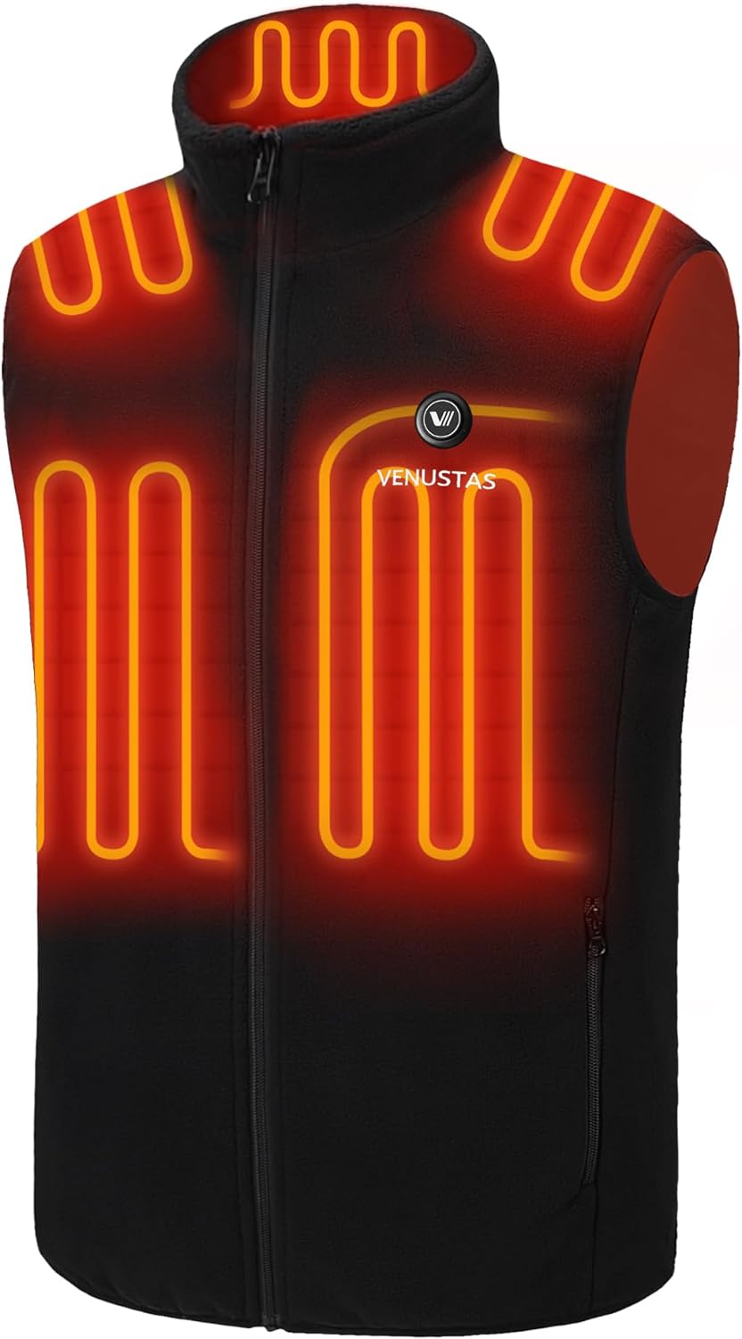 Venustas Men's Fleece Heated Vest with Battery Pack 7.4V, Lightweight insulated Electric Vest