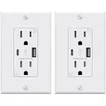 15-Amp 125-Volt Tamper Resistant
USB Outlet Type A/C with Wall Plate, (2-Pack)