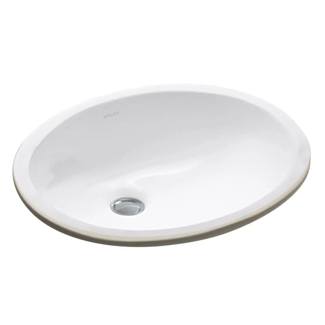 Kohler Caxton White Oval Undermount Bathroom Sink with Overflow