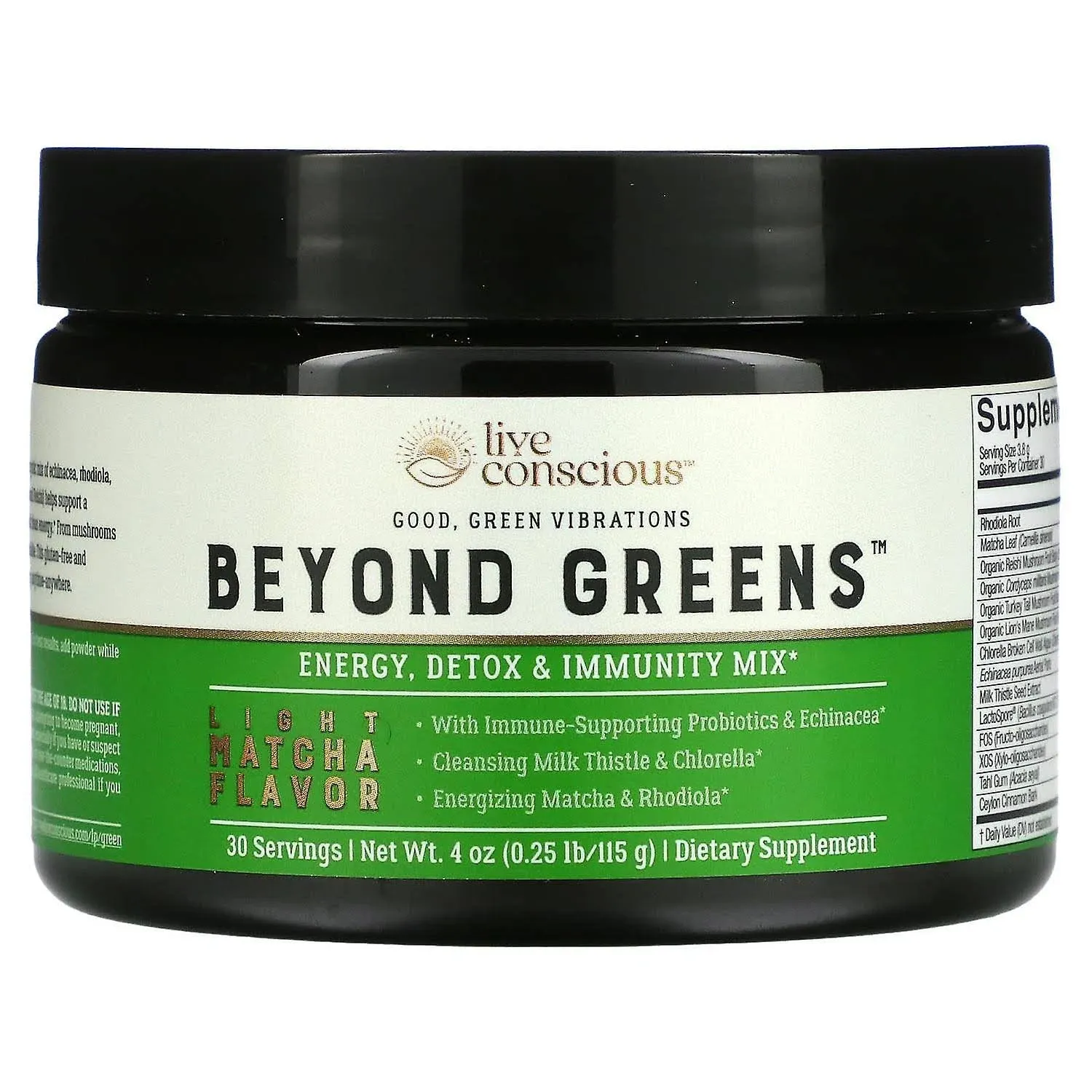 Live Conscious Beyond Greens Energy Detox & Immunity Mix Light Matcha 4 oz (0.25 lb/115 g)