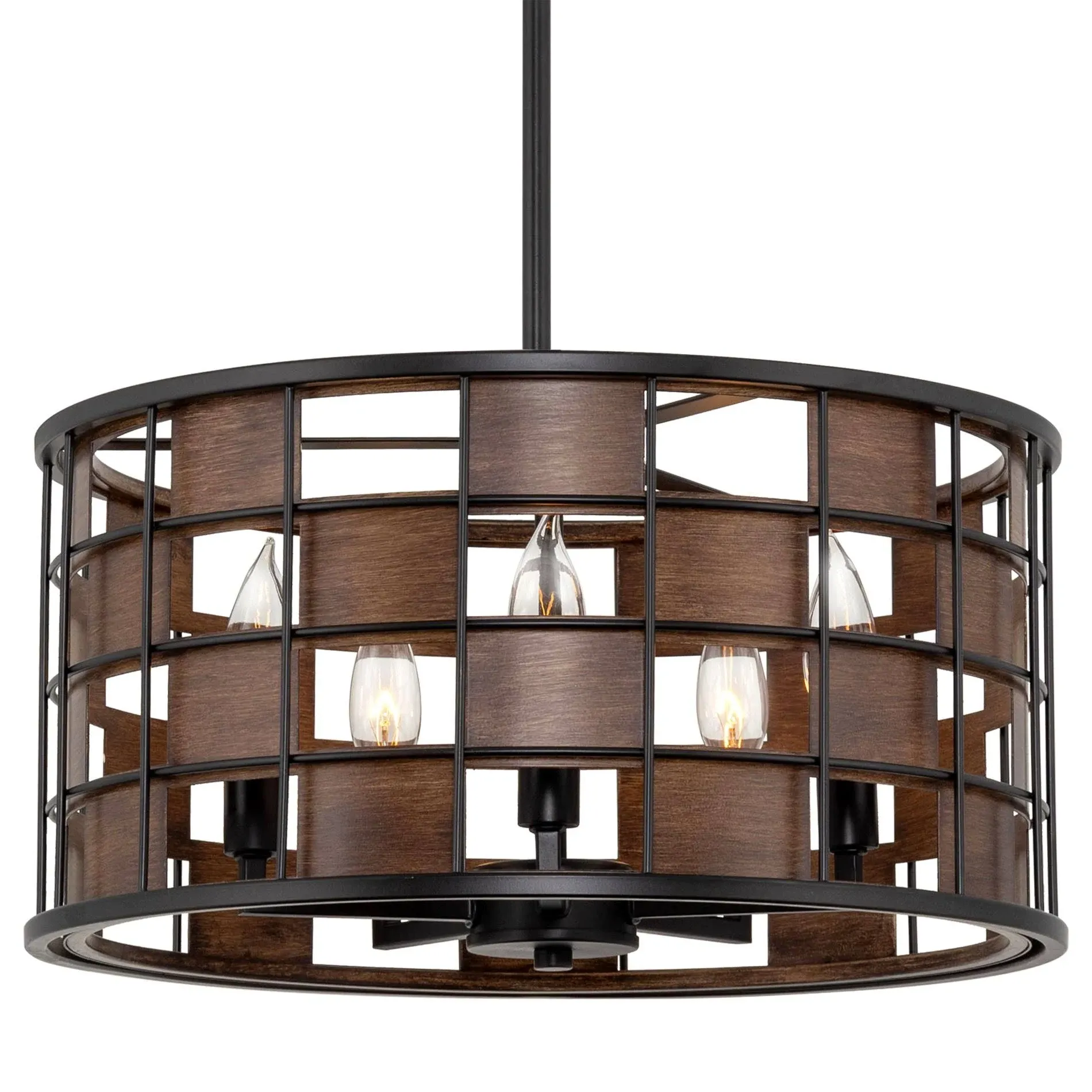 Kira Home Vermont 17" 5-Light Modern Chic Drum Chandelier, Walnut Wood Style ...