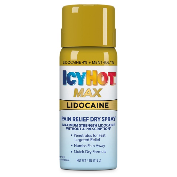 Icy Hot Max Strength Pain Relief Spray with Lidocaine Plus Menthol, 4 Ounces