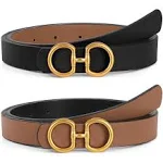 Women Reversible Leather Belt for Jeans Pants Fashion Ladies Belt with Gold Buckle