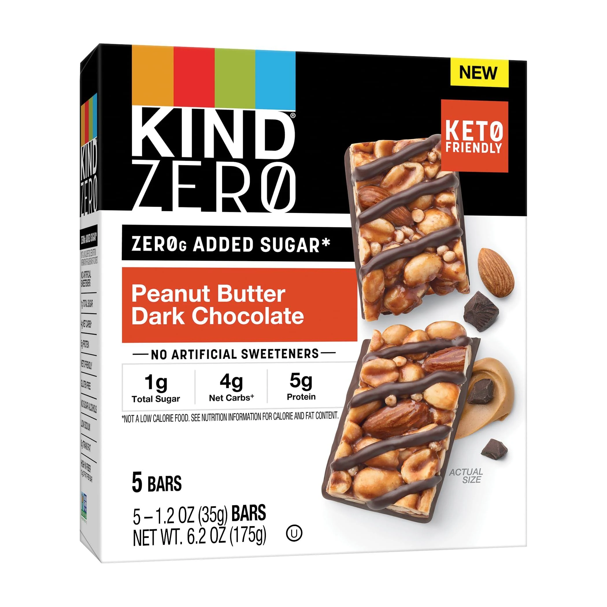 Kind Zero Added Sugar Bars, Peanut Butter Dark Chocolate