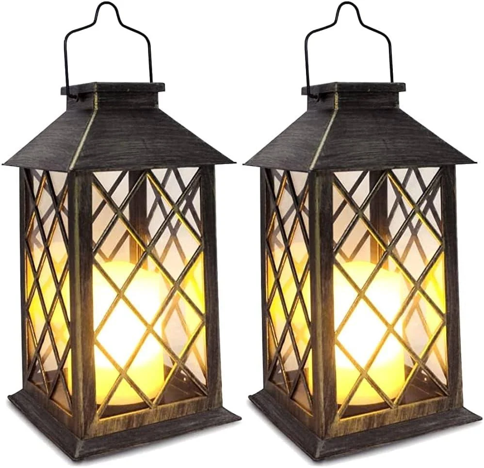 Solar Lantern,Outdoor Garden Hanging Lanterns,Set of 2,Waterproof LED Flickering