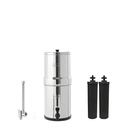 Travel Berkey Gravity-Fed Water Filter System with 2 Black Berkey Elements Plus Deluxe 7" Stainless Steel Berkey Water View Spigot