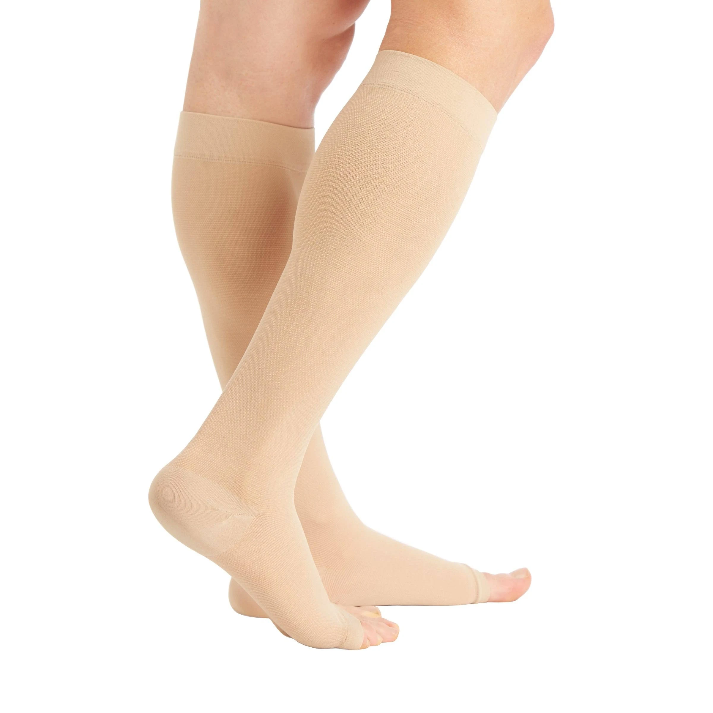 Made in USA Opaque Compression Socks Knee-Hi Closed Toe Support Hose 20-30mmHg - unisex (3X-Large, Beige)