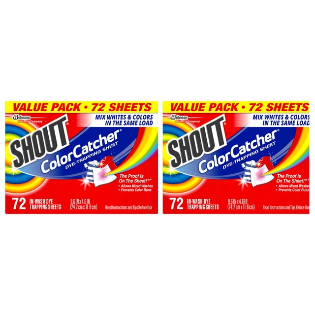 Shout Color Catcher Sheets for Laundry, Allow mixed washes, Prevent color runs, and Maintain original color of clothing, 72 Count