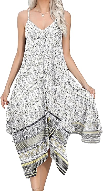 Chigant Women's 2025 Summer Dress Casual Boho Sundress Spaghetti Strap Swimwear Cover Up Beach Flowy Midi Vacation Dresses