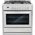 Cosmo Commercial 36" 3.8 Cu. ft. Single Oven Dual Fuel Range with Convection Oven in Stainless Steel, F965