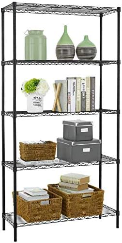 5 Tier Storage Metal Shelf Wire Shelving Unit 72" Hx36 Wx14 D 1250 LBS Capacity Sturdy Steel Heavy Duty 5 Tier Layer Rack for Restaurant Garage Pantry Kitchen Garage Rack Black