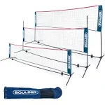 Boulder Portable Badminton Net Set - for Tennis, Soccer Tennis, Pickleball, Kids Volleyball - Easy Setup Nylon Sports Net with Poles (Blue/Red, 17 ft)