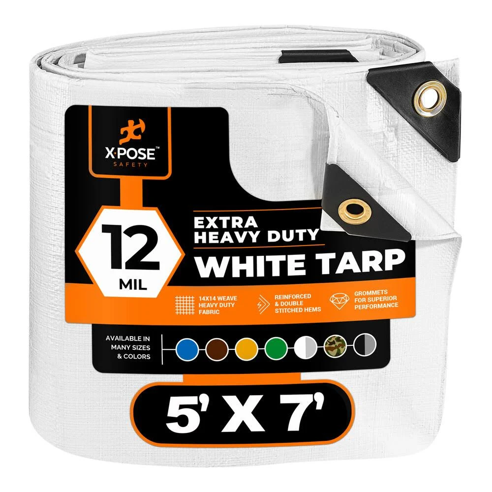 Xpose Safety WHD-57-X Heavy Duty White Poly Tarp 5' x 7' Protective Co