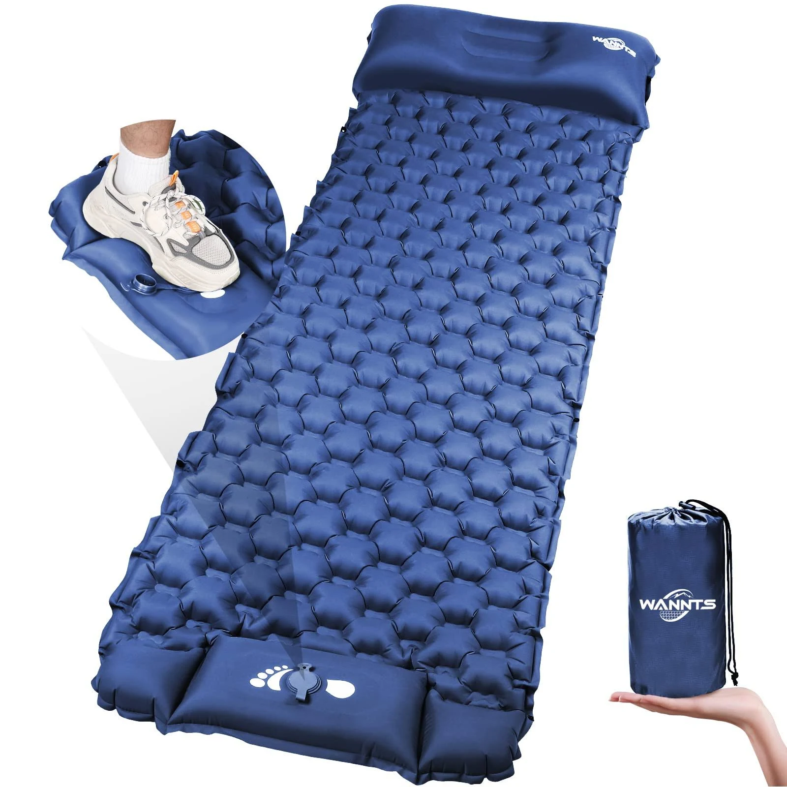 WANNTS Sleeping Pad Ultralight Inflatable Sleeping Pad for Camping, 75x25, Built ...