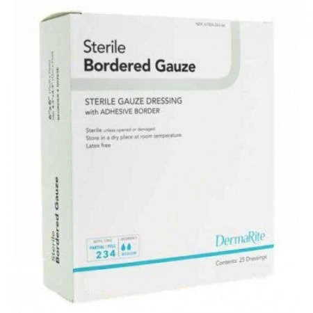 Dermarite Sterile Bordered Gauze, Wound Dressing with Adhesive Border, 4 x 8" Pad, 11480 (25 Count)