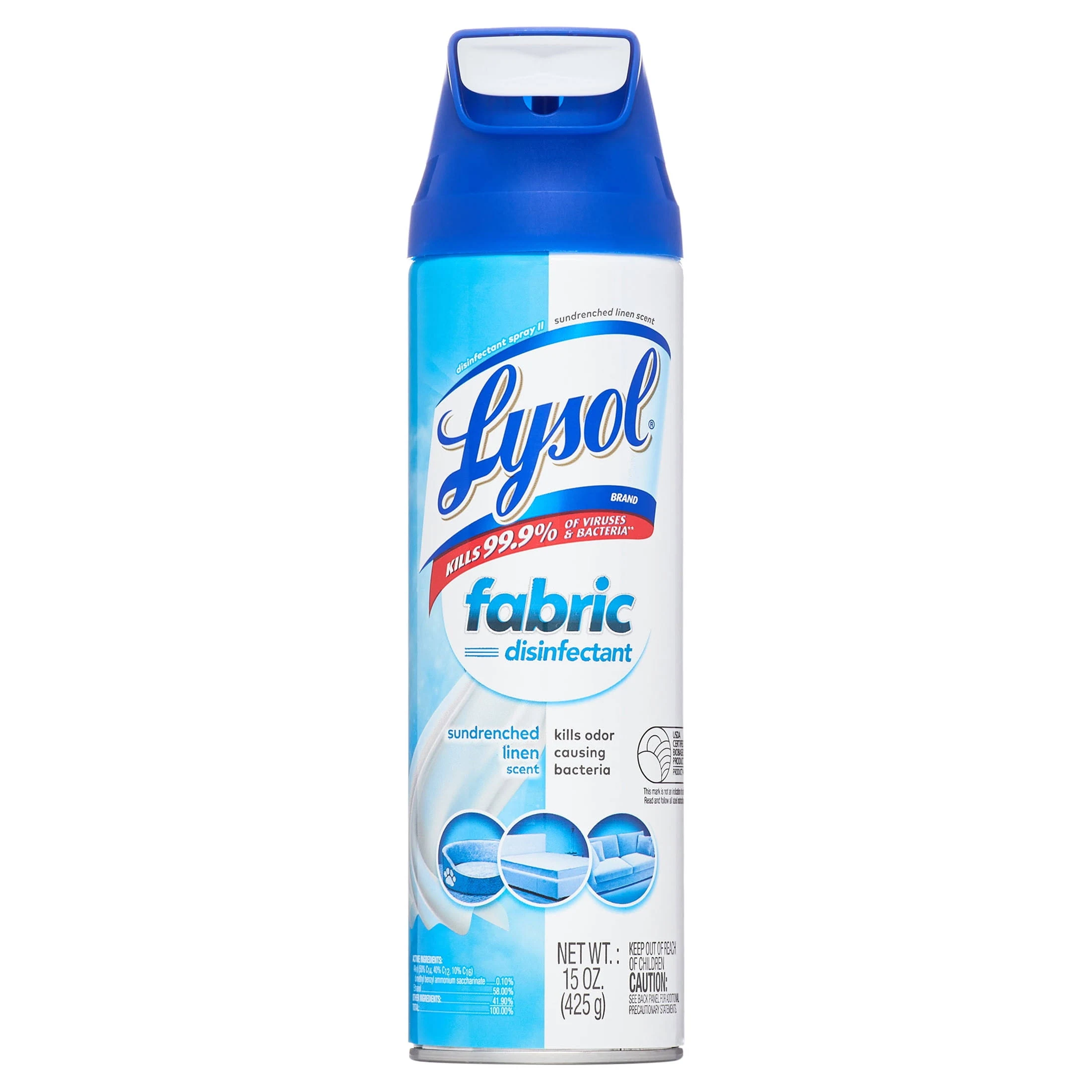 Lysol Fabric Disinfectant Spray, Sanitizing/Antibacterial Spray Disinfecting & Deodorizing Fabric, Sundrenched Linen 15 fl oz