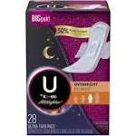 U By Kotex All Nighter Pads, Ultra Thin, Overnight, Big Pak - 28 pads