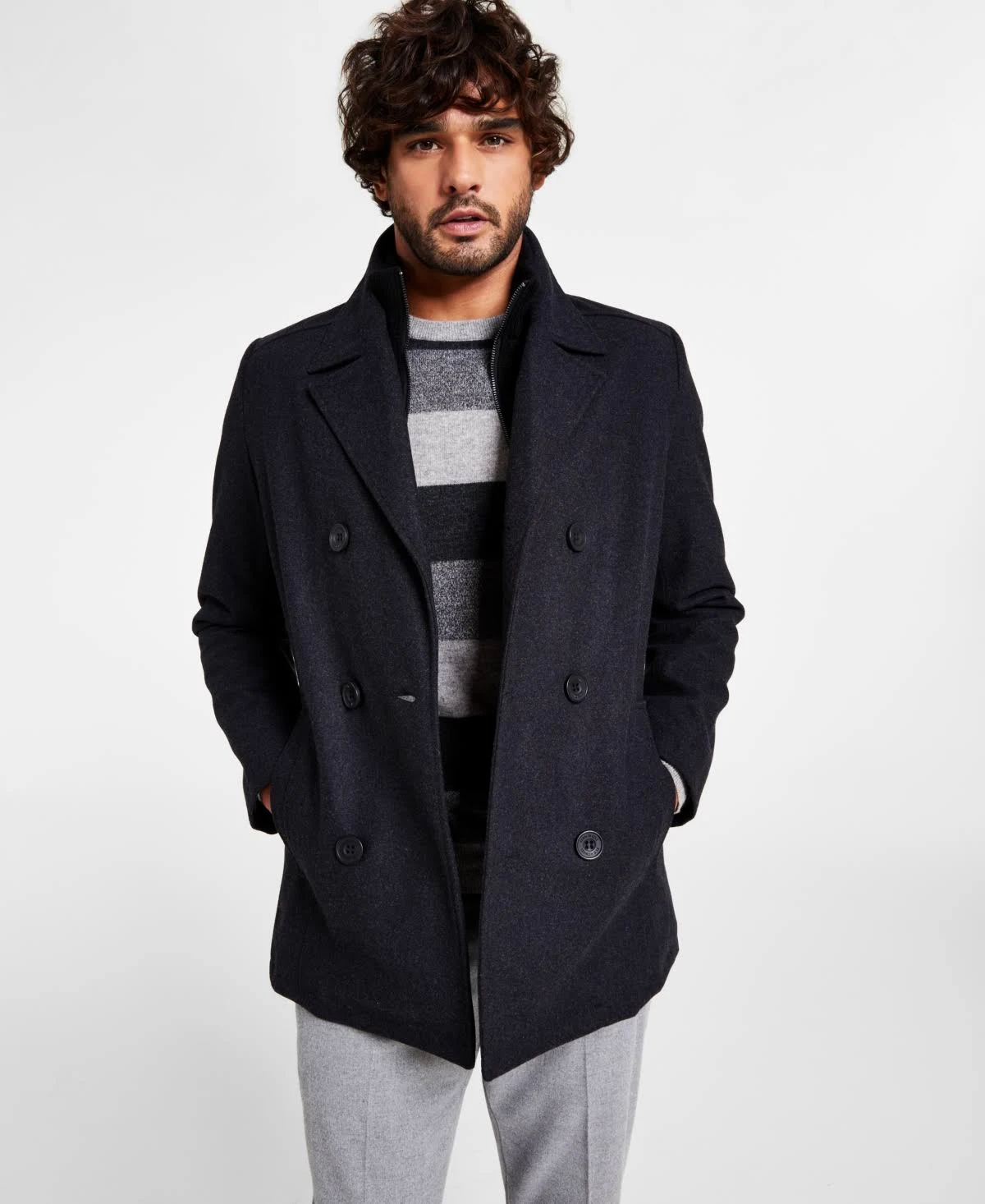 Kenneth Cole Classic Wool-Blend Peacoat, Regular S / Charcoal