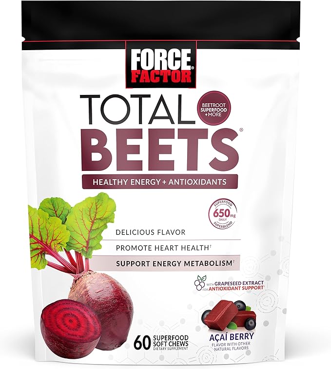 Force Factor, Total Beets, Healthy Energy + Antioxidants, Acai Berry, 325 mg, 60 Chews