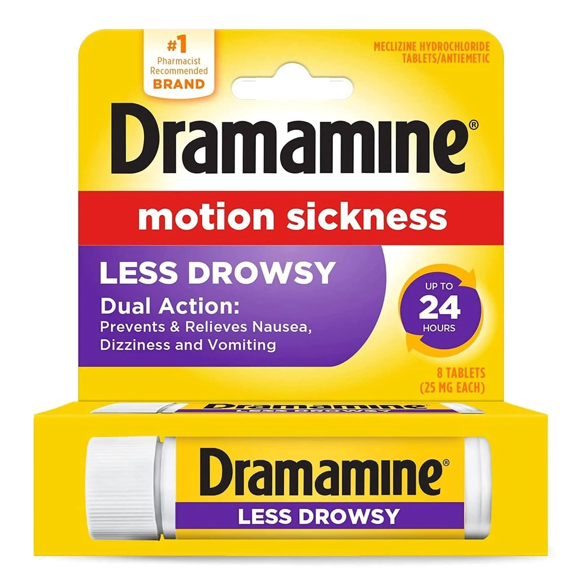 Dramamine Motion Sickness Relief - All Day Less Drowsy, 8 Count