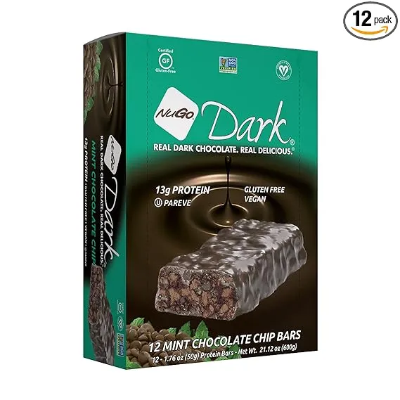 NuGo Dark Mint Chocolate Chip Box, 1.76 OZ (Pack of 12)