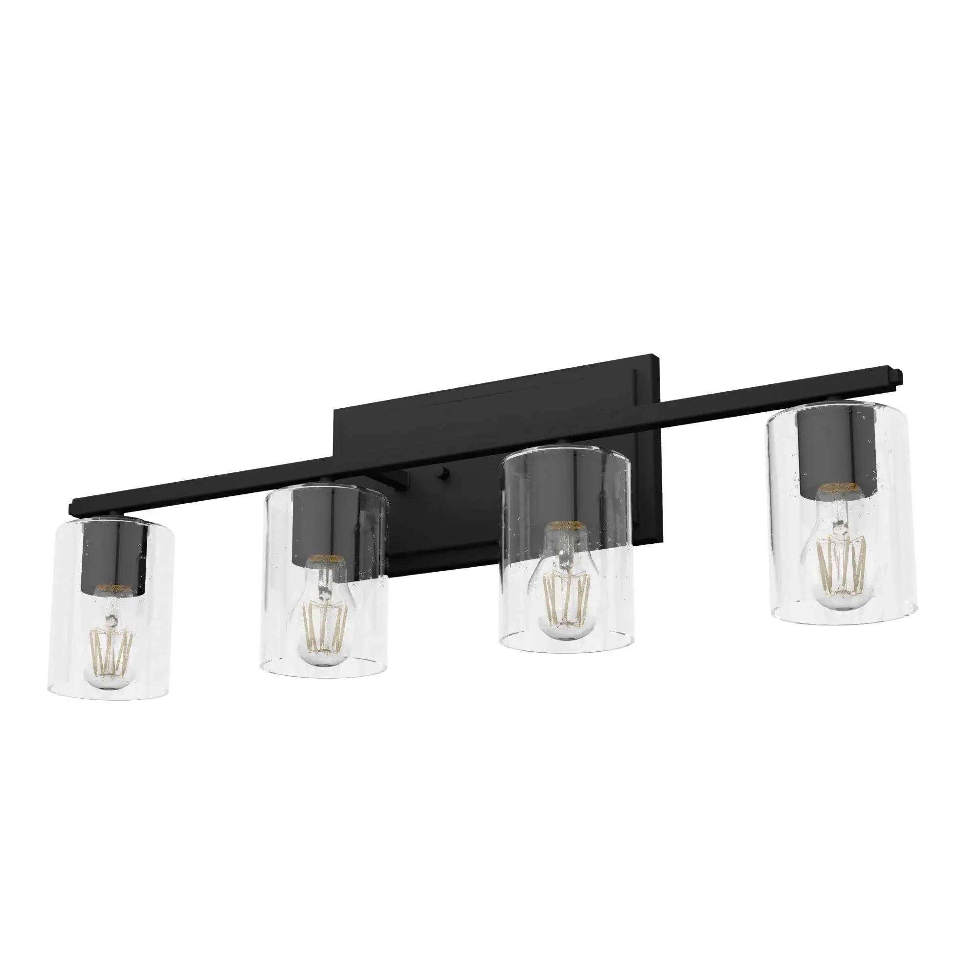 Hunter 48031 Kerrison 4 Light 30 inch Bath Vanity Light in Natural Black Iron with Seeded Cylinder Glass