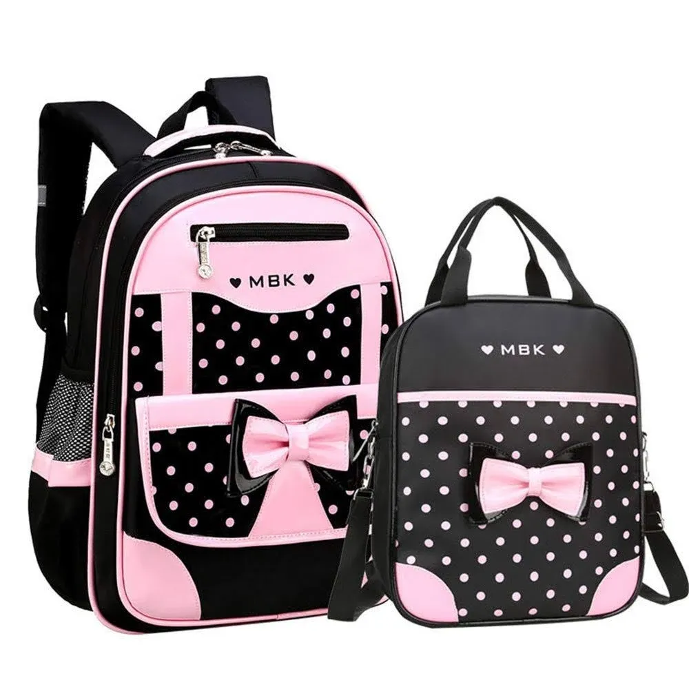 School Bags for Girls,2Pcs Bowknot Students Backpack,Elementary Princess Bookbag Sets for School