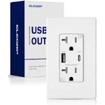 ELEGRP USB Outlet Receptacle, 30W Fast Charge & Power Delivery USB C Wall Outlet, 20 Amp Wall Outlet with USB Ports, Tamper Resistant, UL Listed, Wall Plate Included, 1 Pack, Matte White