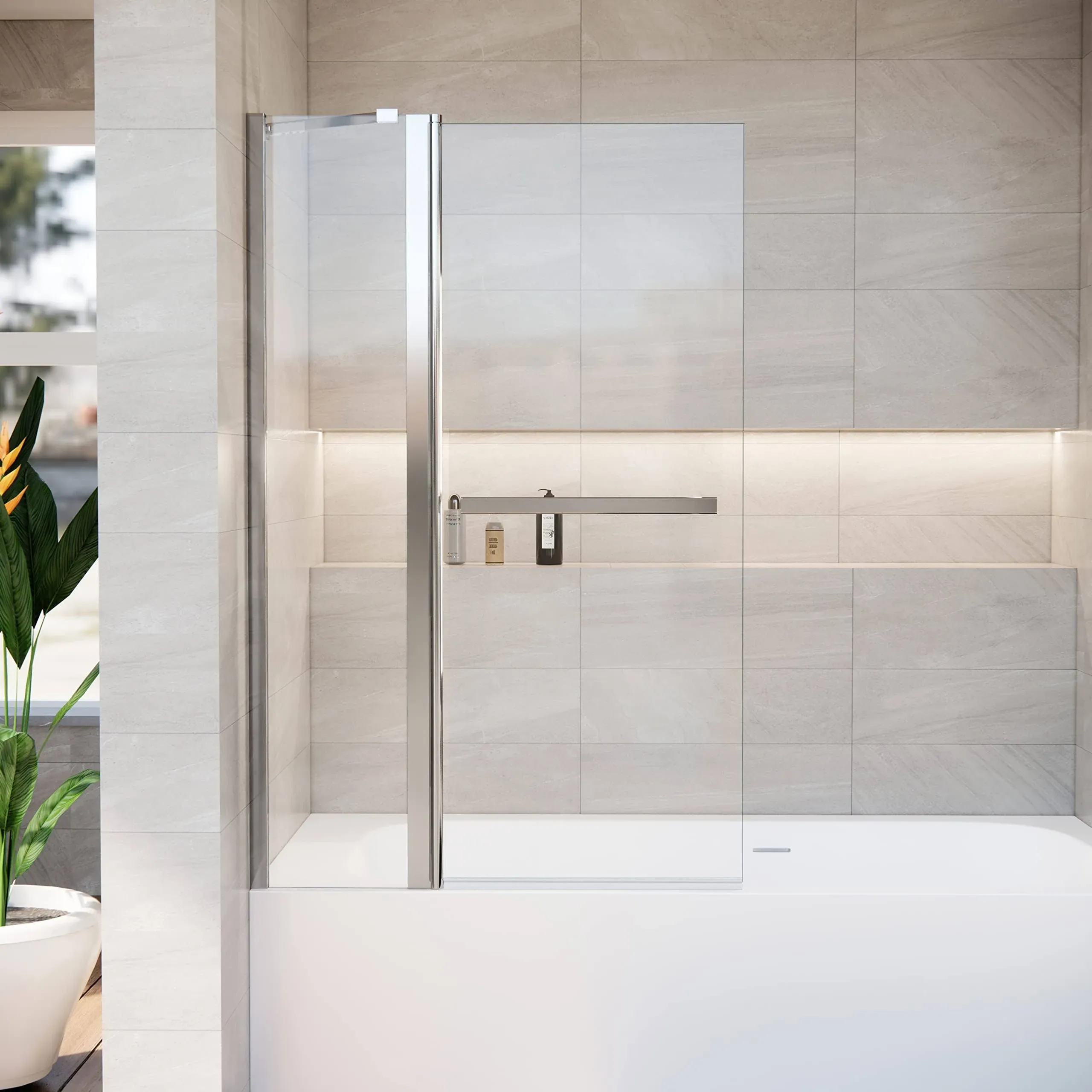 36 * 55 Inch Bathtub Shower Door,Bathroom Door with Bottom Seal,Liftable and Foldable Glass Door,Rectangular Bathtub Screen,Installed on Left and Right Sides