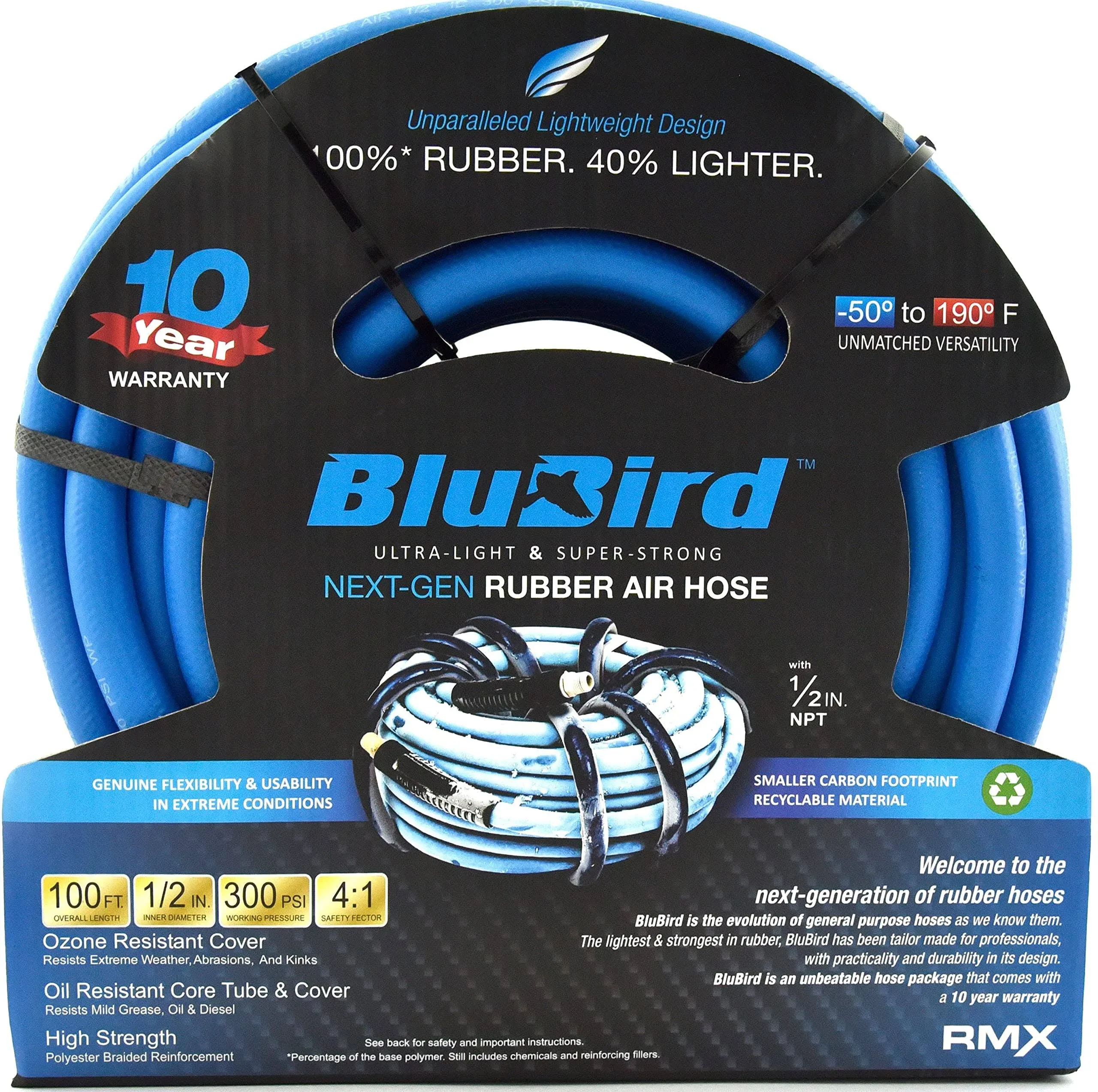 BluBird BB12100 1/2&#034; x 100&#039; Lightweight Polyester Braided Rubber Air Hose