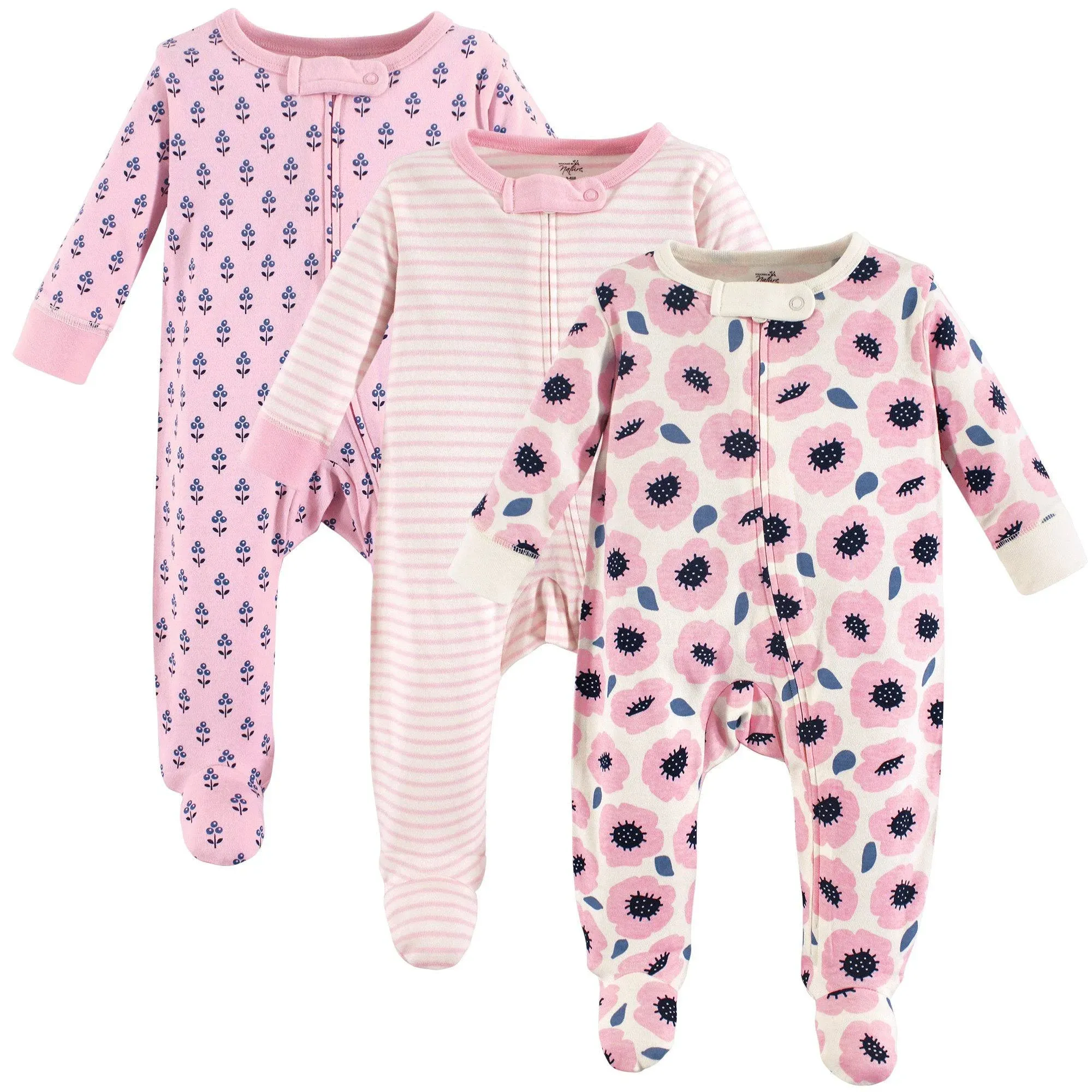 Touched by Nature Baby Girls' Organic Cotton Zipper Sleep and Play 3pk